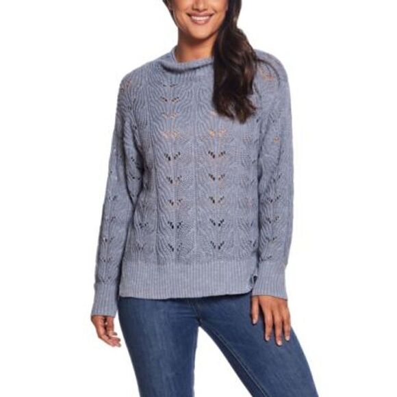 NWT Weatherproof Vintage Slub Pointelle Knit Mock Neck Sweater Dusty Blue Medium - Picture 1 of 10